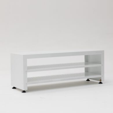 ISO 8 powder-coated steel gowning bench with integrated bootie rack  |  1540-25 displayed