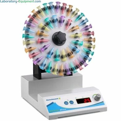 Rotating Mixer by Benchmark Scientific features an alternating-reverse mode for vigorous mixing applications; accepts 12 x 50 ml, 20 x 15ml or 48 x 2.0ml tubes  |  2808-03 displayed