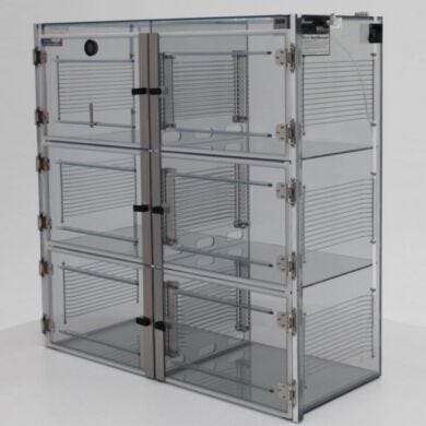 ValuLine® semiconductor desiccator cabinet, static-dissipative PVC, 6 chambers with adjustable shelving  |  3949-38C displayed