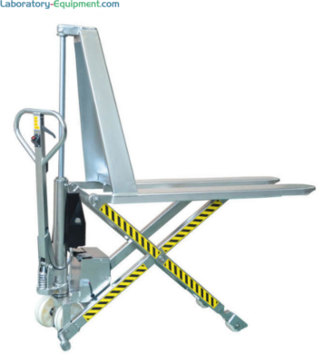 Stainless Steel High Electric Scissor Lift combines the mobility of a pallet jack with the lifting capability of a scissor lift presenting a versatile material   |  1735-11 displayed
