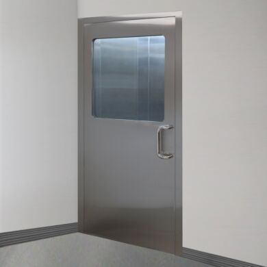 Left hand reverse stainless steel door with partial view tempered glass window that opens towards the user  |  6602-80A-L displayed