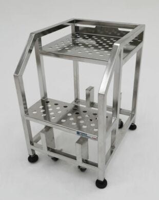 Narrow cleanroom stairs: 2 steps with perforations.  |  2805-07-316 displayed