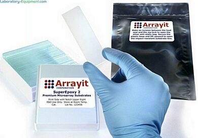 All substrate slides are compatible with a variety of Arrayit instruments, tools and consummables  |  3031-56 displayed