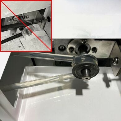 Clear abrasion resistant polyurethane belt offers longer life span and cleaner operation with far less particulates shed than ordinary rubber belts  |  1784-18A displayed