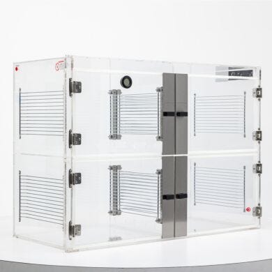 Valuline® ES™ acrylic desiccator cabinet, 4 chambers with adjustable shelving  |  3949-57 displayed