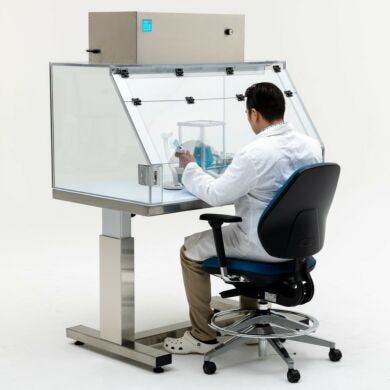 ValuLine® benchtop fume hood with optional high-output 1,200 CFM blower module; system can be ducted to outside exhaust  |  5052-04 displayed