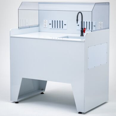 The ValuLine™ Open Wet Bench is an affordable all-in-one wet processing station made of white polypropylene  |  2020-48-VL displayed