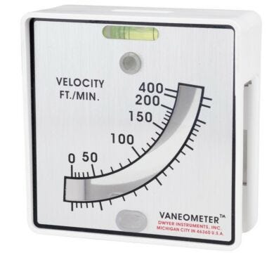 Vaneometer helps meet OSHA, EPA safety ventilation requirements while measuring air velocities from 25 - 400 fpm  |  1600-46 displayed