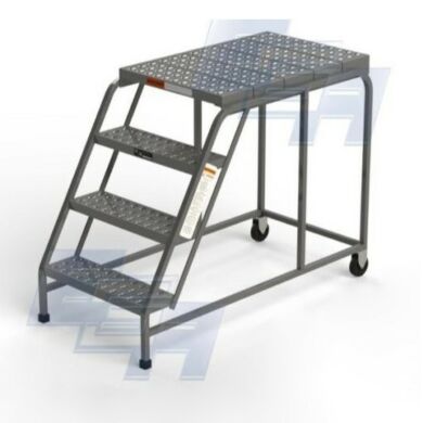 OSHA W029 4-Step Steel Mobile Work Platform by EGA Products with perforated EZY-Tread, 4