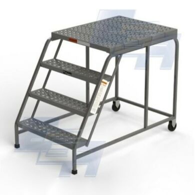 OSHA W031 4-Step Steel Mobile Work Platform by EGA Products with perforated EZY-Tread, 4