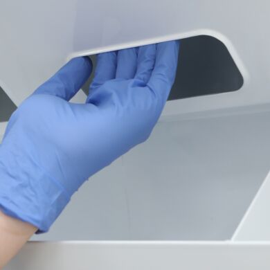 White powder-coated steel glove dispenser with beveled slots to prevent snags and tearing of apparel | 4951-33-2-PC displayed