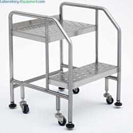 Mobile Step Ladder; BioSafe® Round Tube, Fully Welded, 2 Steps, 304 or 316 SS, 20