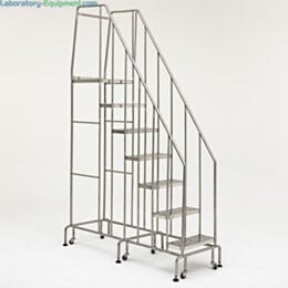 Mobile Step Ladder; BioSafe® Round Tube, Fully Welded, 7 Steps, 304 or 316 SS, 26