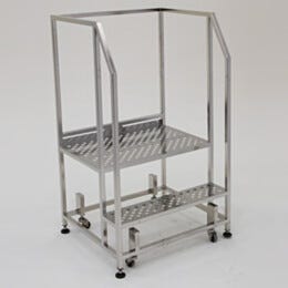Mobile Step Ladder; Diamond Plated, Non-Continuous Welded, 2 Steps, 304 or 316 SS, 30