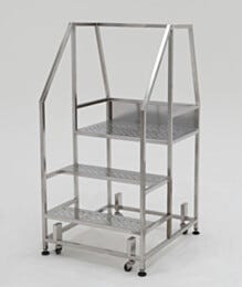 Mobile Step Ladder; Diamond Plated, Non-Continuous Welded, 3 Steps, 304 or 316 SS, 30