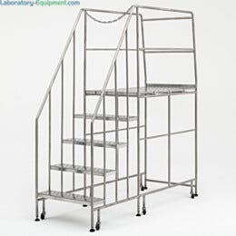 Mobile Step Ladder; BioSafe® Round Tube, Fully Welded, 5 Steps, 304 or 316 SS, 30