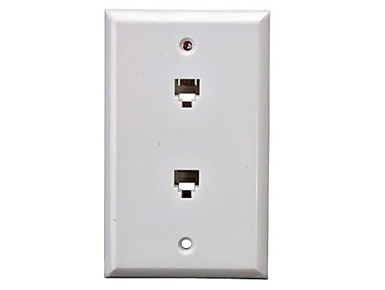 Flat phone jack wall plate enables 2 phones to be plugged in  |  6703-93 displayed