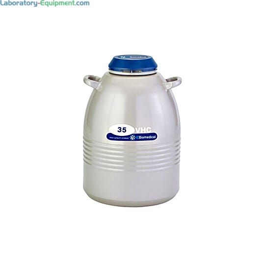 TW 35VHC High Capacity Cryogenic Storage Freezer with a 35-liter LN2 capacity and a 130-day static hold time for long-term sample storage; includes six 11" cani  |  6900-83 displayed