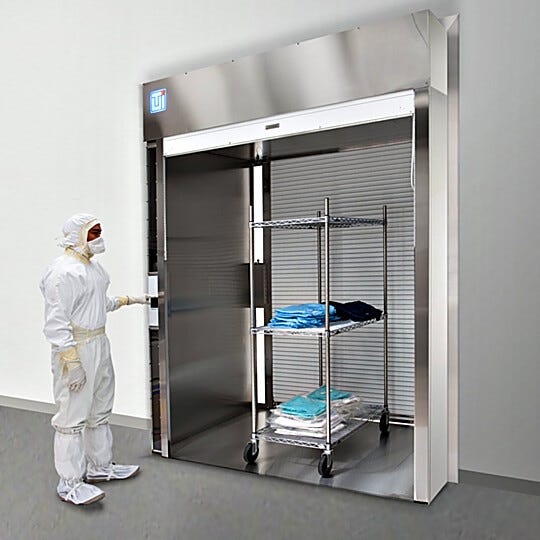 Cleanroom Roll-Up Door Pass-Through Chambers include interlocked doors for transfer of carts, bulky equipment | 6705-31C displayed