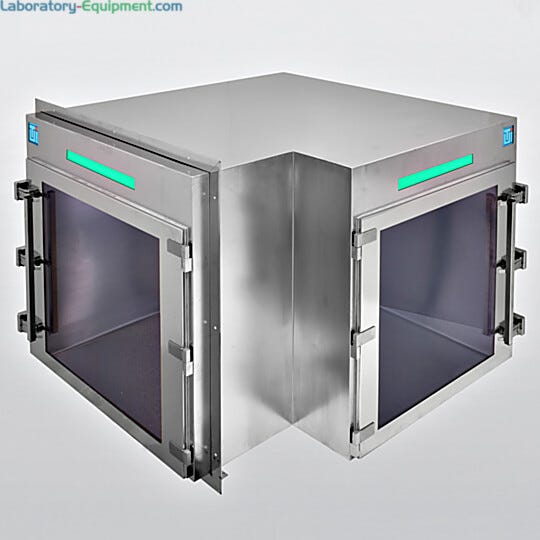 Create convenient 90-degree angle pass-through configurations for tight cleanroom corner walls | 2636-99 displayed