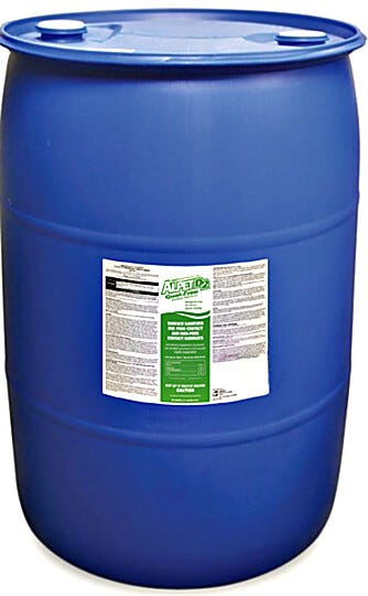 Bulk storage of 50 gallons of Alpet D2 Quat-Free Surface Sanitizer refill in large bin by Best Sanitizer
