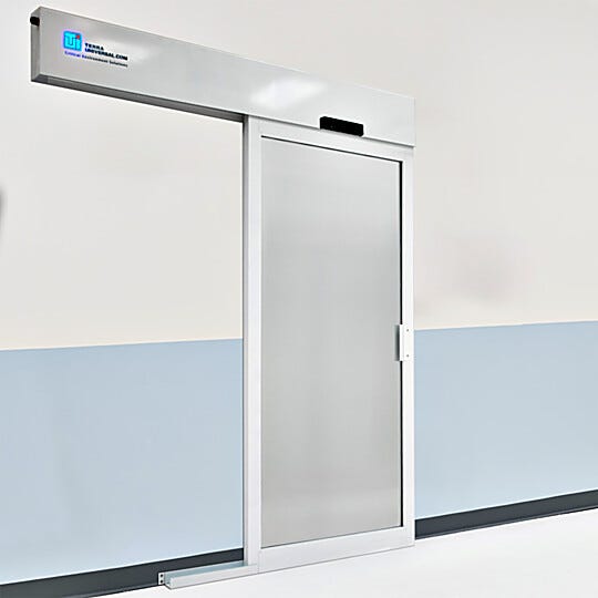 Right sliding, powder coated aluminum door that provides a hands-free entrance into the other room  |  6602-69-PC displayed
