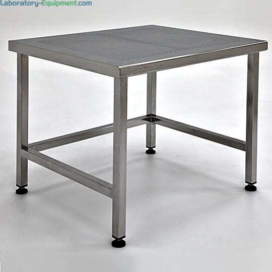 ISO 5-compatible 304 stainless steel table includes perforations to enhance air flow-through and minimize dust accumulation  |  9604-67 displayed