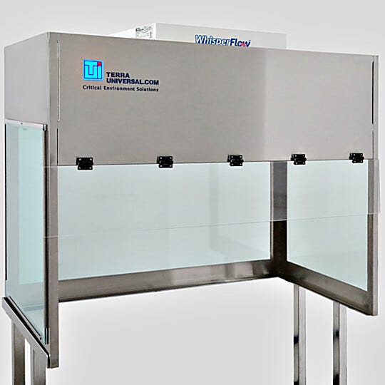 BioSafe® benchtop vertical laminar flow hood with tempered glass panels combines visual clarity with broad chemical resistance | 1688-TG-4830 displayed