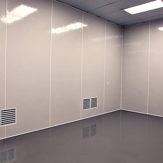 This FM-approved, ISO-5 certified high-grade FRP panel and mounting kits converts existing office space into a cleanroom-compatible enclosure | 6601-87-0408 displayed