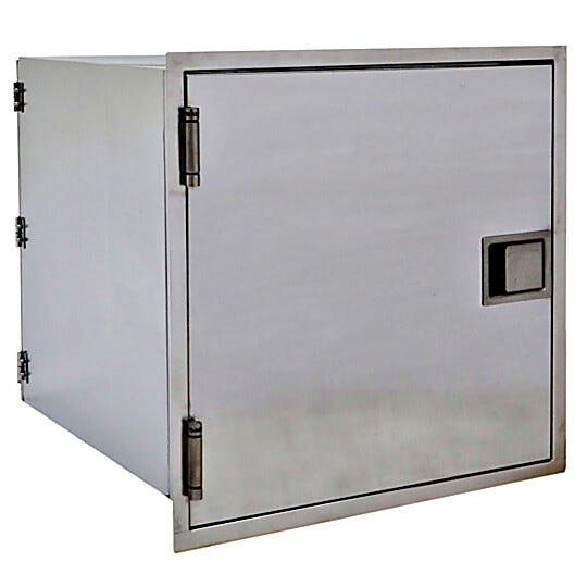 Fire-rated pass-through chamber, 24"W x 26.5"D x 24"H, is designed for installation in a fire-rated cleanroom or laboratory wall | 1993-73A displayed