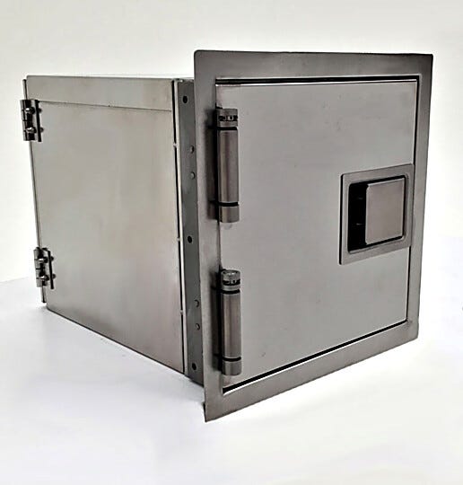 Fire Rated Pass-Through, 12"W x 14.75"D x 12"H, is designed for installation in a fire-rated cleanroom or laboratory wall | 1993-71A displayed