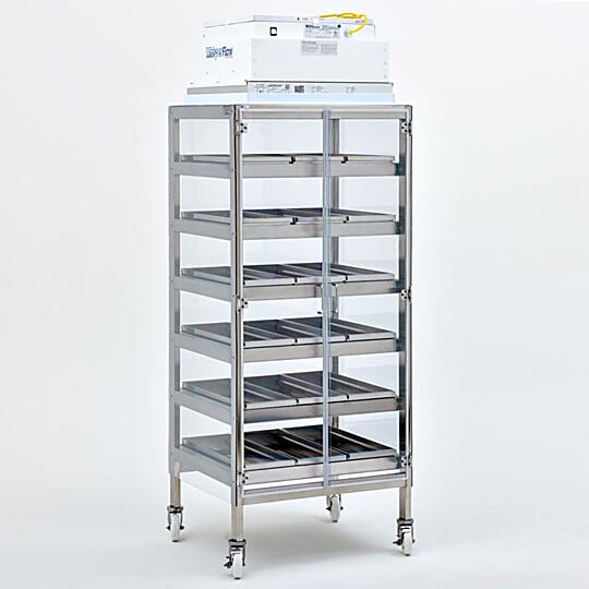 Stainless steel storage cabinet featuring a HEPA filter for efficient particle removal  |  9130-03A displayed
