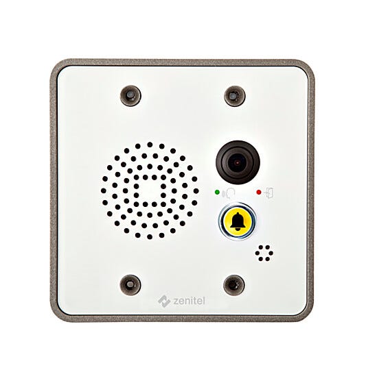 Compact audio/video intercom system sits flush in an aluminum alloy base frame and smooth acrylic face plate  |  6711-12 displayed