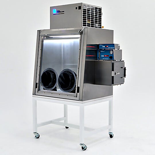 Temperature controlled glove box for testing electronics under different atmospheres; configured with automatic nitrogen gas humidity control system  |  1696-05A displayed