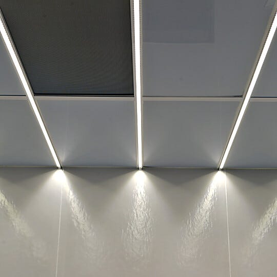Double stacked cleanroom LED strip lights installed to the ceiling of a cleanroom | 3800-40A displayed