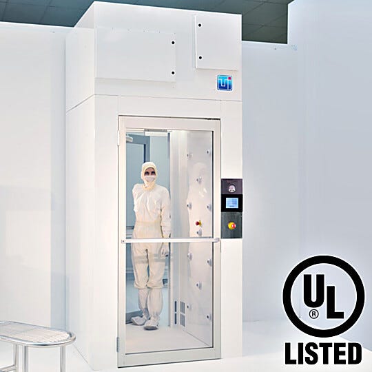 Powder-coated steel, HEPA-filtered Air Shower with interlocking doors and touchscreen control panel | 6010-07A displayed