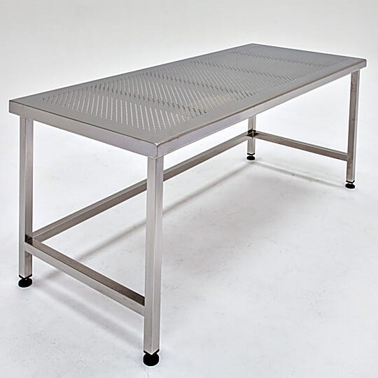 Cleanroom-compliant, ISO 4, table with perforated top to optimize airflow and minimize dust accumulation | 9604-57 displayed