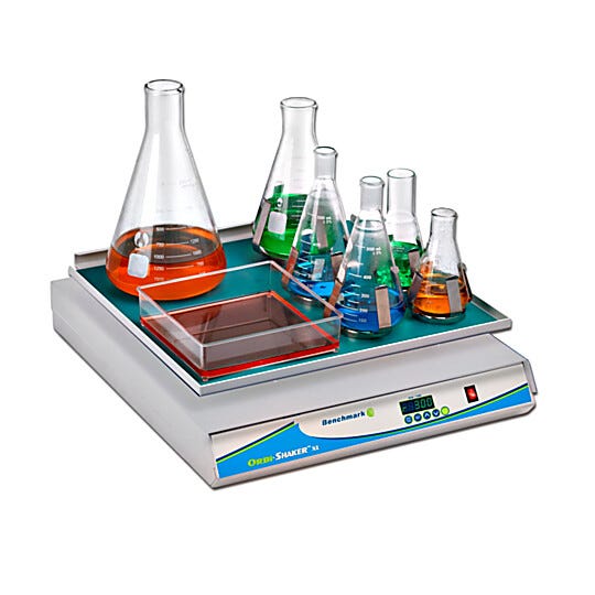 Benchmark Scientific’s Orbi-Shaker™ XL features a large (optional MAGic Clamp™) platform  |  2823-12 displayed