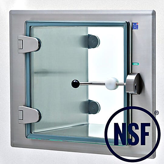 Full glass pass-through door offers full chamber visibility, with detachable stainless steel hinges and latch arm for easy cleaning and replacement  |  2627-13 displayed