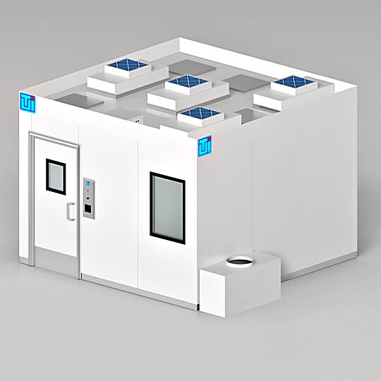 USP 800 Cleanroom Connecting to External Exhaust for Negative Pressure While Plenum Simplifies Utility Access and HEPA Filters Maintain Air Quality  |  2899-PP-03 displayed