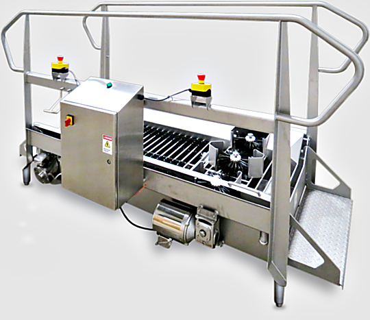 Solid Stainless Steel BSX1000 High-Capacity Walk Through Boot Scrubbers allow users to enter and exit on either side; removable components and brushes for easy  |  5608-PP-07 displayed