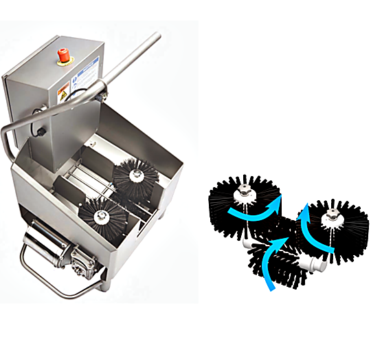 BSX600-DAF Single Boot Scrubber (Wet) with removable 3" Vertical brushes features a stainless steel frame, Solenoid activated spray and Venturi injector  |  5608-25 displayed