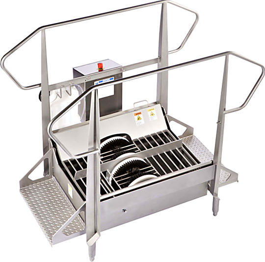 Stainless steel BSX800-DAF Compact Walk Through Dual Wet Boot Scrubber for medium traffic applications include 2 ½" side disc brushes  |  5608-28 displayed