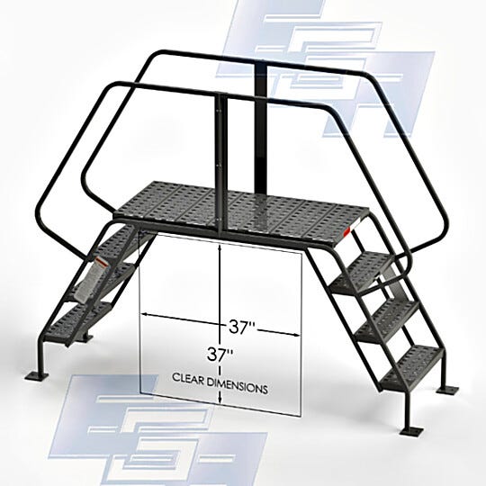 OSHA C003 4-Step Crossover with 24"W perforated EZY Tread, handrails, 37"W x 37"H clearance and a 300 lb. capacity provides a secure walkway for warehouse worke | 2813-81 displayed