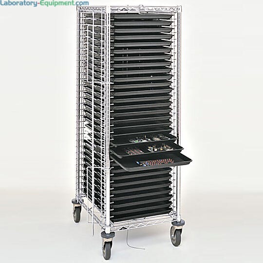 Cleanroom Electronics tray cart with stop bars and vibration suppression casters  |  2650-98 displayed