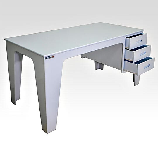 All-polypropylene white work table with 3 integrated left-side drawers  |  7018-41 displayed