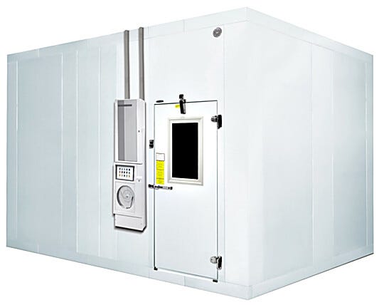 Custom cold room with digital monitoring system and heavy-duty door designed for blood plasma storage and medical specimen preservation.  |  6604-67 displayed
