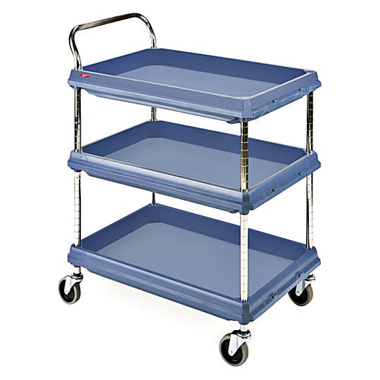 InterMetro deep ledge three shelf antimicrobial cart with adjustable center shelf | 1532-86 displayed