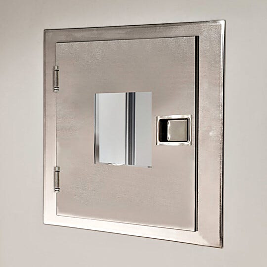 Fire-Rated CleanMount® Pass-Through Chamber; EP 304 or 316 SS, 24"W x 24"D x 24"H, double walled with window and concealed door interlock | 2638-75B-2-316-FR displayed