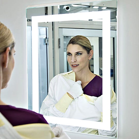 ISO-Rated mirror provides a visual self-check to enhance compliance with gowning protocol  |  5252-74 displayed